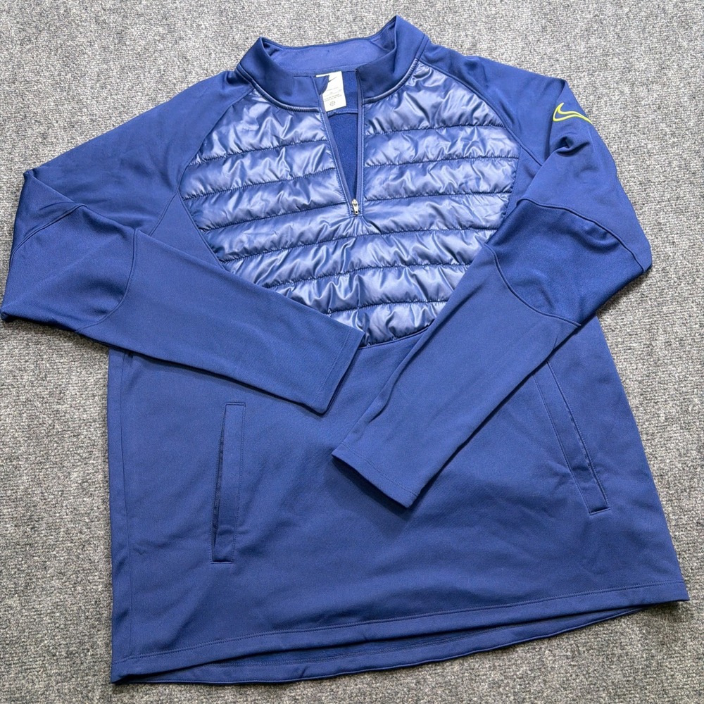 Nike Therma-FIT Mens XL Winter Warrior Soccer Drill Top Navy Puffer Pullover 1/4
